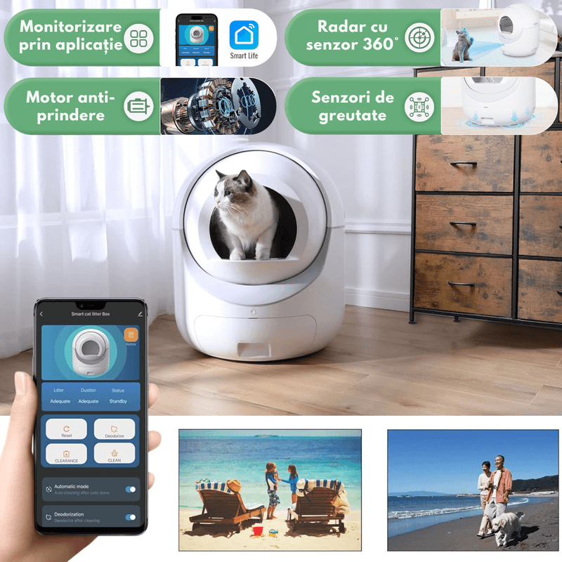Petshop - Ingrijire si Igiena - Litiere si accesorii - Litiere acoperite - Litiera automata smart pentru pisica, Inteligenta cu functie de auto-curatare, Control prin Aplicatie,Eliminare Mirosuri - Infinity.ro