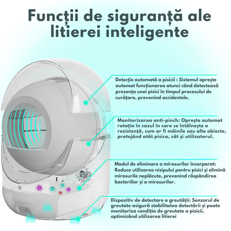 Petshop - Ingrijire si Igiena - Litiere si accesorii - Litiere acoperite - Litiera automata smart pentru pisica, Inteligenta cu functie de auto-curatare, Control prin Aplicatie,Eliminare Mirosuri - Infinity.ro