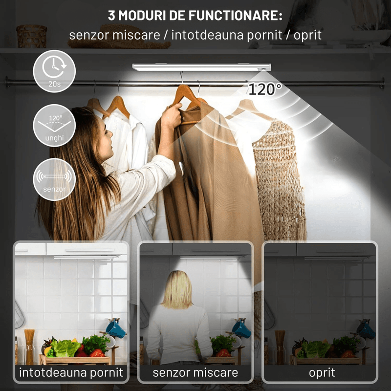Casa si Gradina - Corpuri si surse de iluminat - Veioze si lampi - Veioze - Lampa LED SLIM Dasbo® cu senzor miscare, suport magnetic, led-uri puternice, fara fir, acumulator cu reincarcare,60 CM - Infinity.ro