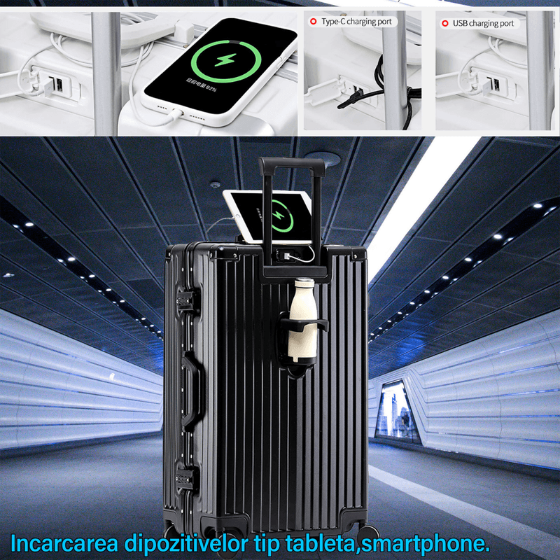 Sport si Outdoor - Articole de voiaj - Trolere - Troler de mana mare pentru Cala Avion, inserti din aluminiu cu suport pentru pahar si port USB incarcare, 75x50x29 cm - Infinity.ro