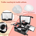 Ingrijire personala si Cosmetice - Machiaj - Portfarduri si genti cosmetice - Geanta profesionala pentru machiaj, tip Troler pentru produse de makeup, boxe Bluetooth integrate, prize si sertare - Infinity.ro