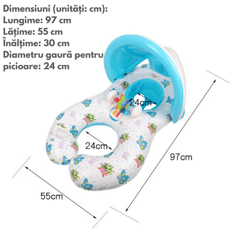 Jucarii, Copii si Bebe - Jucarii si jocuri - Jucarii de exterior - Colaci, ochelari si accesorii inot copii - Colac inot gonflabil cu parasolar detasabil pentru bebelusi si copii, cu spatar si jucarie integrata - Infinity.ro