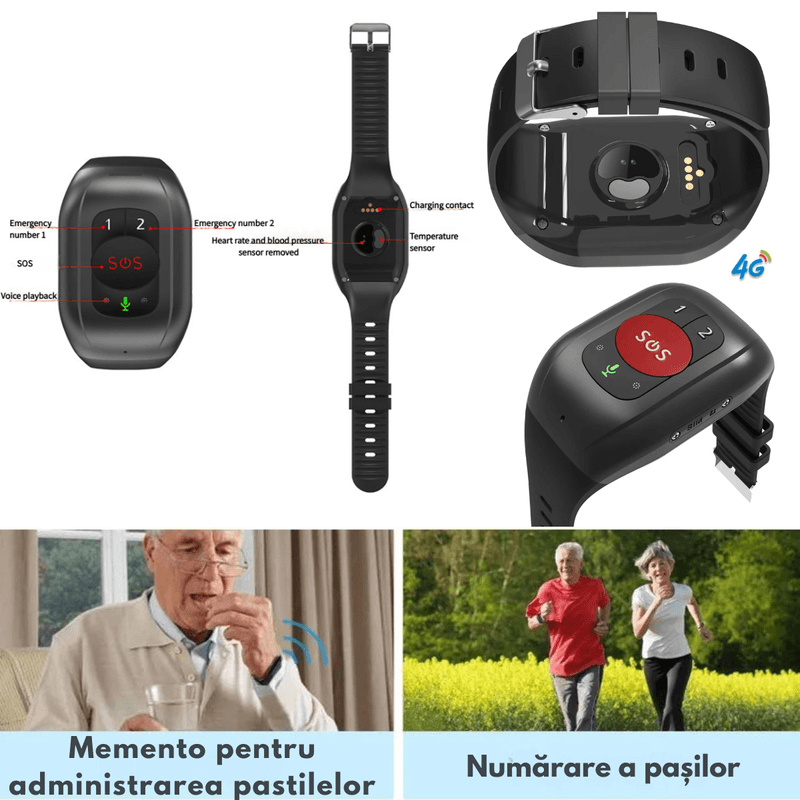 Laptop, Telefoane si Tablete - Wearables si gadgeturi - Wearables - Bratari fitness - Bratara inteligenta 4G cu buton de panica pentru varstnici, Ceas Smart GPS pentru seniori cu buton SOS, monitorizare - Infinity.ro