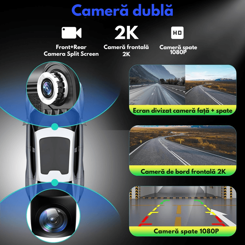 Auto si Moto - Electronice auto - Navigatii GPS - Navigatie Auto Multimedia Universarala Dasbo®, Display 7 inch cu Touch screen, Camera Inregistrare fata 2k+ spate 1080P - Infinity.ro