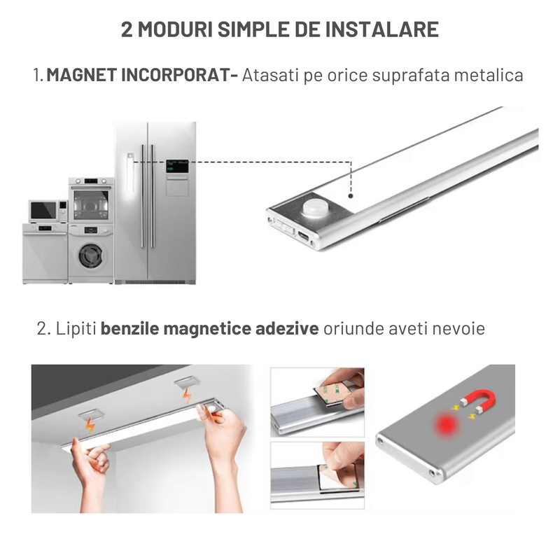 Casa si Gradina - Corpuri si surse de iluminat - Veioze si lampi - Veioze - Lampa LED SLIM Dasbo® cu senzor miscare, suport magnetic, led-uri puternice, fara fir, acumulator cu reincarcare, 40 CM - Infinity.ro