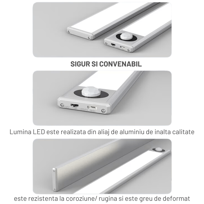 Casa si Gradina - Corpuri si surse de iluminat - Veioze si lampi - Veioze - Lampa LED SLIM Dasbo® cu senzor miscare, suport magnetic, led-uri puternice, fara fir, acumulator cu reincarcare, 40 CM - Infinity.ro