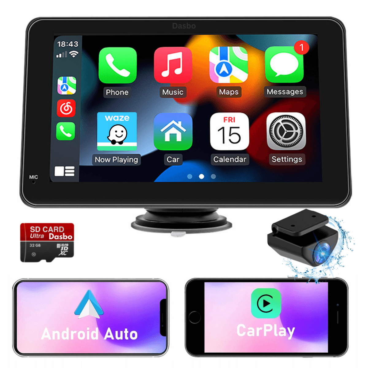 Navigatie Auto universala cu display 7 inch cu Touch screen Dasbo®, Apple Carplay si Android Auto, Bluetooth, Radio FM