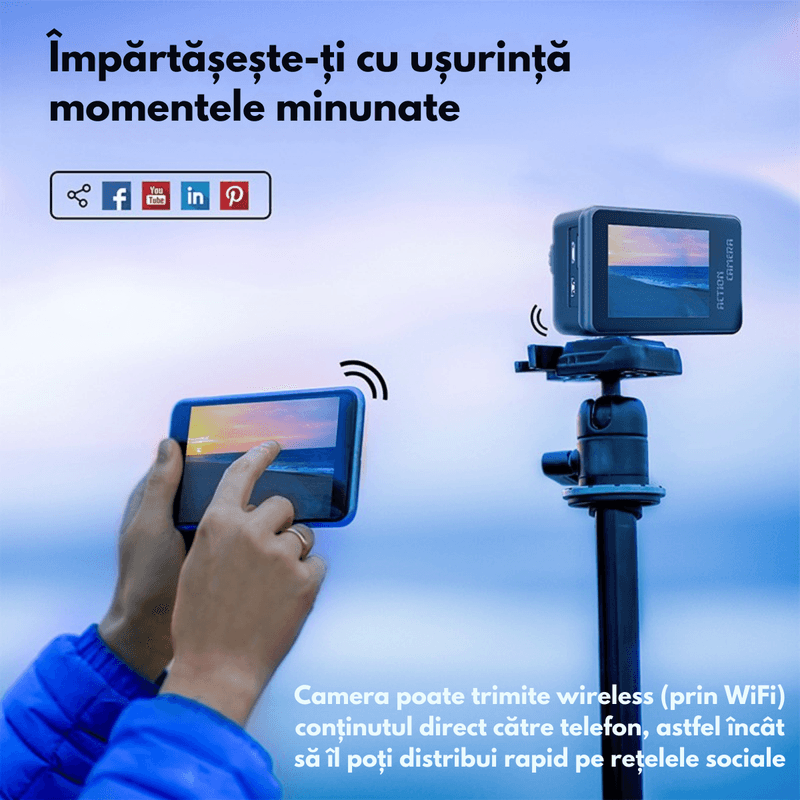 TV, Audio-Video si Foto - Camere de actiune si drone - Camere de actiune - Camera de Actiune 5K Ultra HD, Dasbo®, Ecran Dublu, Wifi + Aplicatie, 48MP, Rezistenta la Apa 30M, Telecomanda - Infinity.ro
