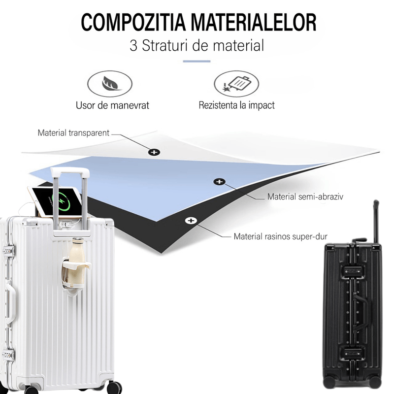 Sport si Outdoor - Articole de voiaj - Trolere - Troler de mana mare pentru Cala Avion, inserti din aluminiu cu suport pentru pahar si port USB incarcare, 75x50x29 cm - Infinity.ro