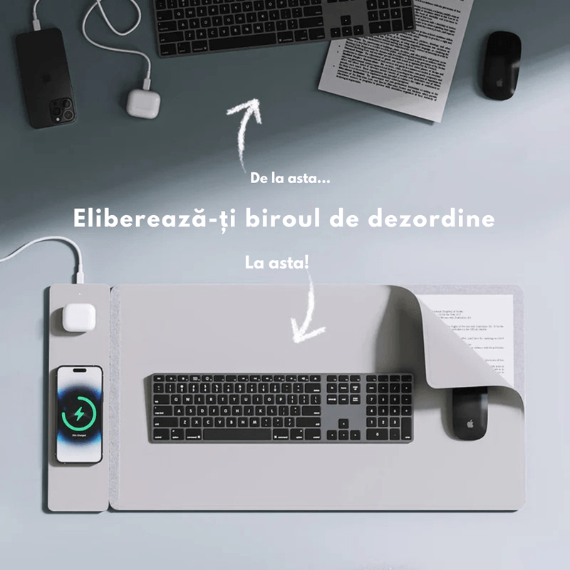 PC, gaming si accesorii - Periferice PC - Mousepad - Mousepad cu Incarcare rapida Wireless 2x15W, Protectie pentru birou Dasbo®, Rezistent la apa si usor de curatat - Infinity.ro