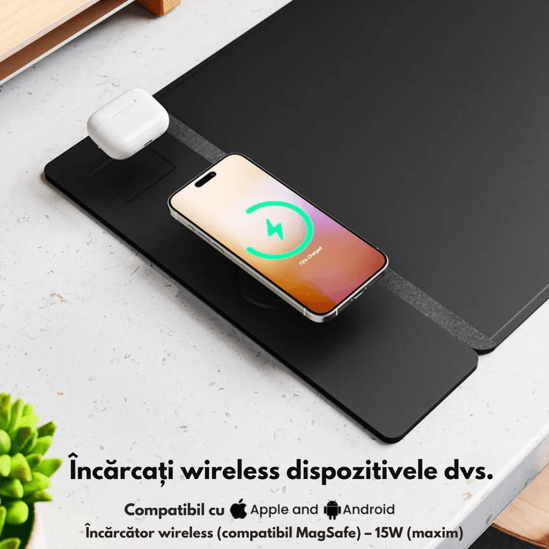 PC, gaming si accesorii - Periferice PC - Mousepad - Mousepad cu Incarcare rapida Wireless 2x15W, Protectie pentru birou Dasbo®, Rezistent la apa si usor de curatat - Infinity.ro