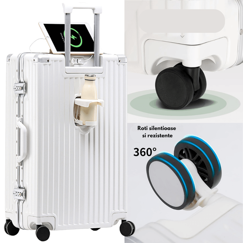 Sport si Outdoor - Articole de voiaj - Trolere - Troler de mana mare pentru Cala Avion, inserti din aluminiu cu suport pentru pahar si port USB incarcare, 75x50x29 cm - Infinity.ro