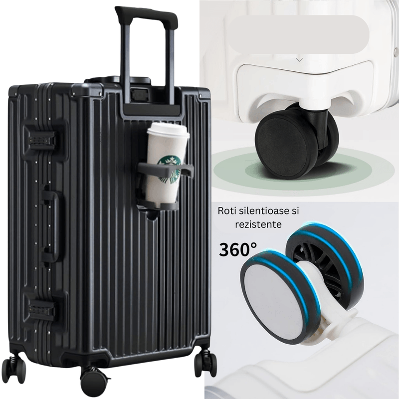 Sport si Outdoor - Articole de voiaj - Trolere - Troler de mana pentru Cabina Avion, Dasbo®, inserti din aluminiu cu suport pentru pahar si port USB incarcare,54x36x24cm - Infinity.ro