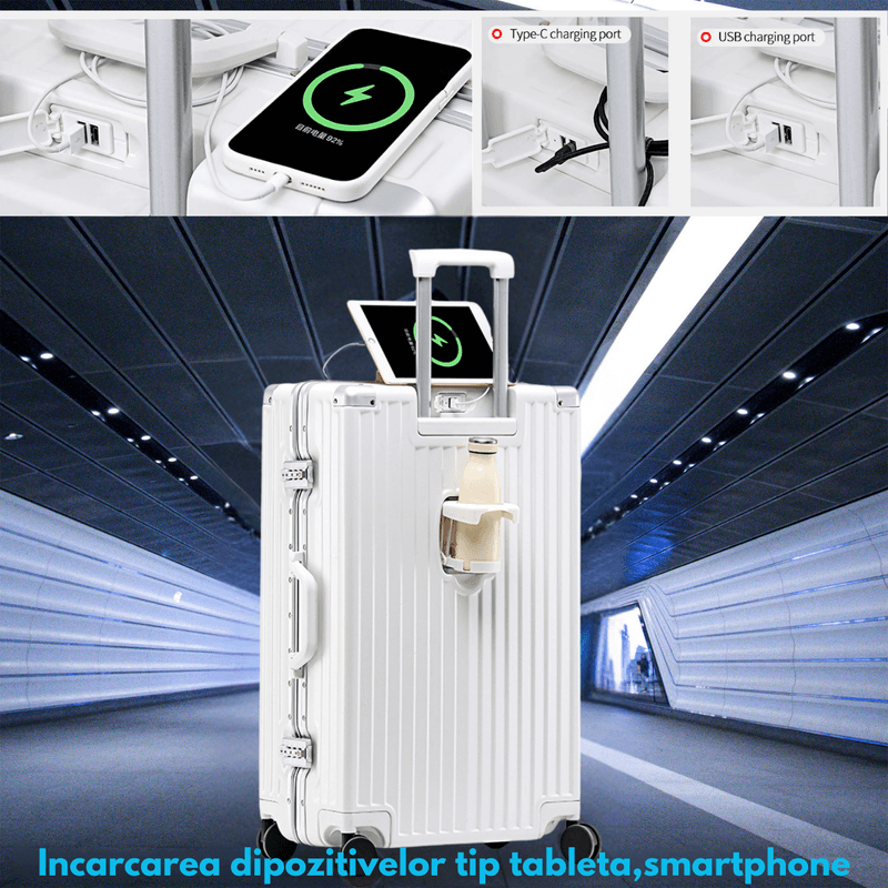 Sport si Outdoor - Articole de voiaj - Trolere - Troler de mana mare pentru Cala Avion, inserti din aluminiu cu suport pentru pahar si port USB incarcare, 75x50x29 cm - Infinity.ro