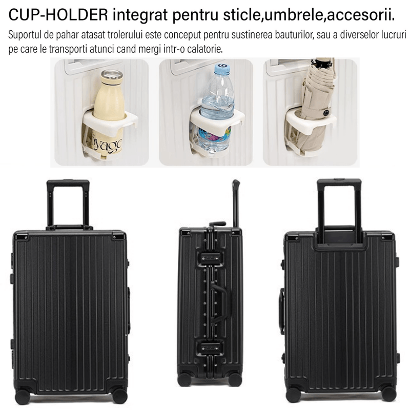 Sport si Outdoor - Articole de voiaj - Trolere - Troler de mana pentru Cabina Avion, Dasbo®, inserti din aluminiu cu suport pentru pahar si port USB incarcare,54x36x24cm - Infinity.ro