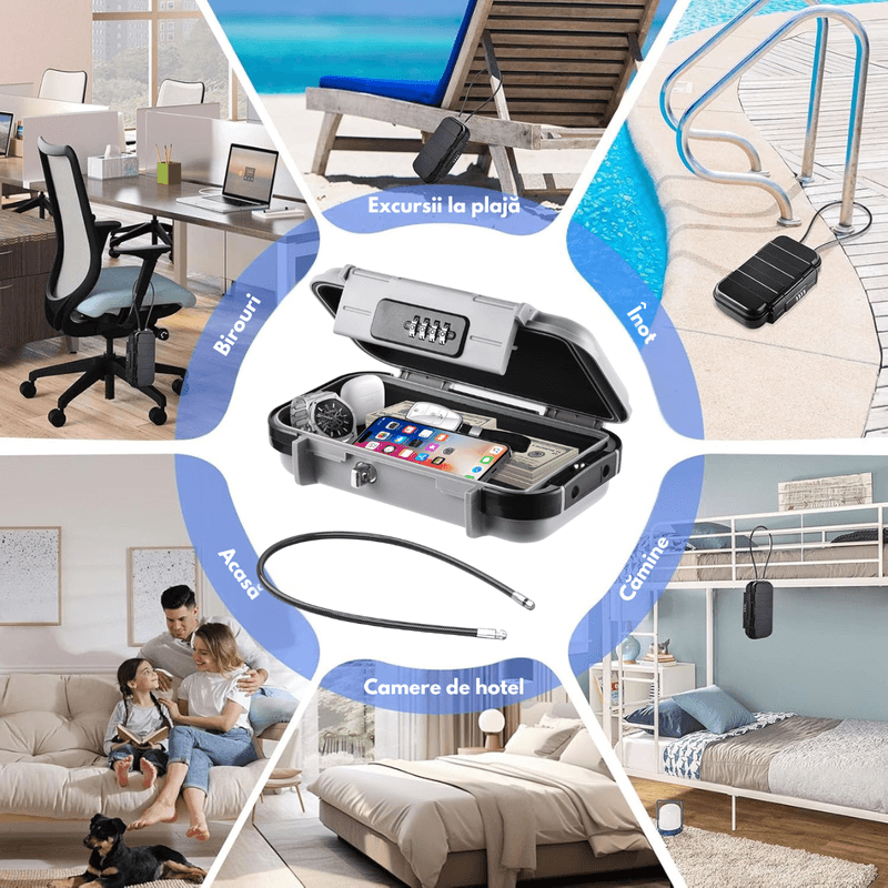 Casa si Gradina - Constructii - Depozitare, transport si protectie - Seifuri si casete de valori - Seif Portabil Antifurt cu Cod Numeric, Dasbo®, Caseta de Valori Impermeabila cu sistem de blocare, Cablu de siguranta - Infinity.ro