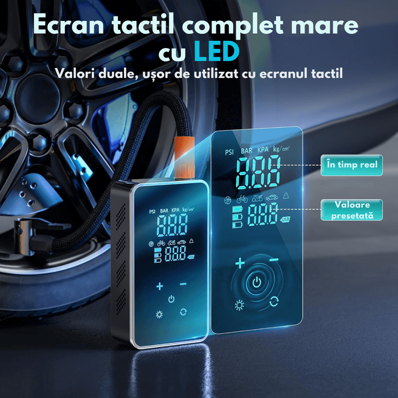 Auto si Moto - Reparatii si depanare - Compresoare auto - Compresor auto electric, Multifunctional 12V, Pompa de aer 6 in 1 Dasbo® cu afisaj digital LCD Full-Touch, Lanterna LED - Infinity.ro