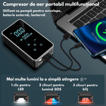 Auto si Moto - Reparatii si depanare - Compresoare auto - Compresor auto electric, Multifunctional 12V, Pompa de aer 6 in 1 Dasbo® cu afisaj digital LCD Full-Touch, Lanterna LED - Infinity.ro