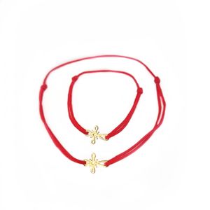 Set 2 Bratari Mama si bebe din aur 14k cu charm cruciulita, reglabile din snur rosu de matase lucrate 100% manual