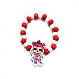 Bratara Martisor pentru copii, elastica cu fetita LOL printesa, cu margelute de lemn