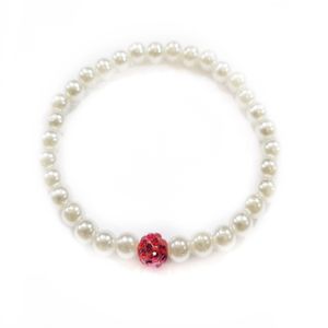 Bratara Martisor elastica, cu margelute din acril sidef si margea shamballa rosie