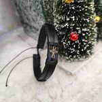 Fashion, accesorii si bijuterii - Barbati - Bijuterii barbati - Bratari barbati - Bratara din piele naturala cu Cruciulita din Aur 14k, reglabila, unisex, realizata manual - Infinity.ro