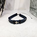 Fashion, accesorii si bijuterii - Barbati - Bijuterii barbati - Bratari barbati - Bratara barbati din piele naturala albastru inchis cu Cruciulita din Aur 14k, reglabila, realizata manual - Infinity.ro