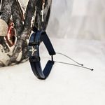 Fashion, accesorii si bijuterii - Barbati - Bijuterii barbati - Bratari barbati - Bratara barbati din piele naturala albastru inchis cu Cruciulita din Aur 14k, reglabila, realizata manual - Infinity.ro