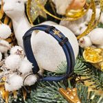 Fashion, accesorii si bijuterii - Barbati - Bijuterii barbati - Bratari barbati - Bratara barbati din piele naturala albastru inchis cu Cruciulita din Aur 14k, reglabila, realizata manual - Infinity.ro