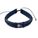 Fashion, accesorii si bijuterii - Barbati - Bijuterii barbati - Bratari barbati - Bratara barbati din piele naturala albastru inchis cu Cruciulita din Aur 14k, reglabila, realizata manual - Infinity.ro