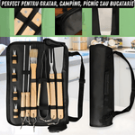 Casa si Gradina - Gradina si terasa - Gratare si accesorii - Accesorii gratare - Set complet ustensile pentru gratar din inox cu manere din lemn, 11 piese pentru gatit, livrat in geanta practica - Infinity.ro
