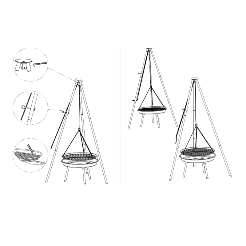 Casa si Gradina - Gradina si terasa - Gratare si accesorii - Gratare de gradina - Gratar gradina cu trepied de 150cm, inaltime de gatit reglabila 32cm - 66cm - Infinity.ro