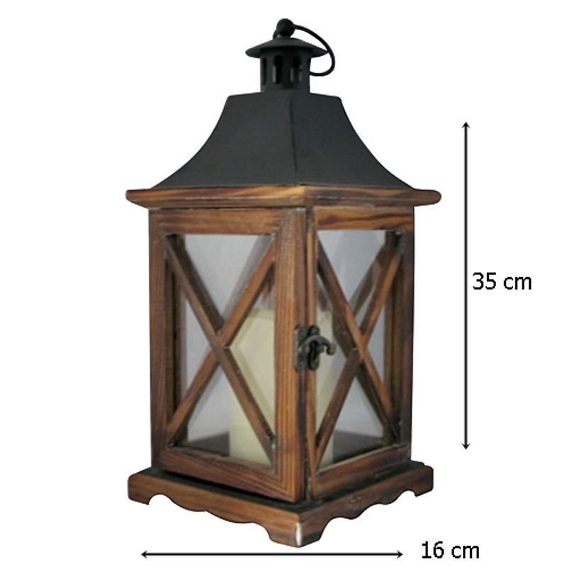 Casa si Gradina - Corpuri si surse de iluminat - Iluminat exterior - Felinare - Felinar terasa din lemn cu LED,16x16x35 cm,3 x AAA - Infinity.ro