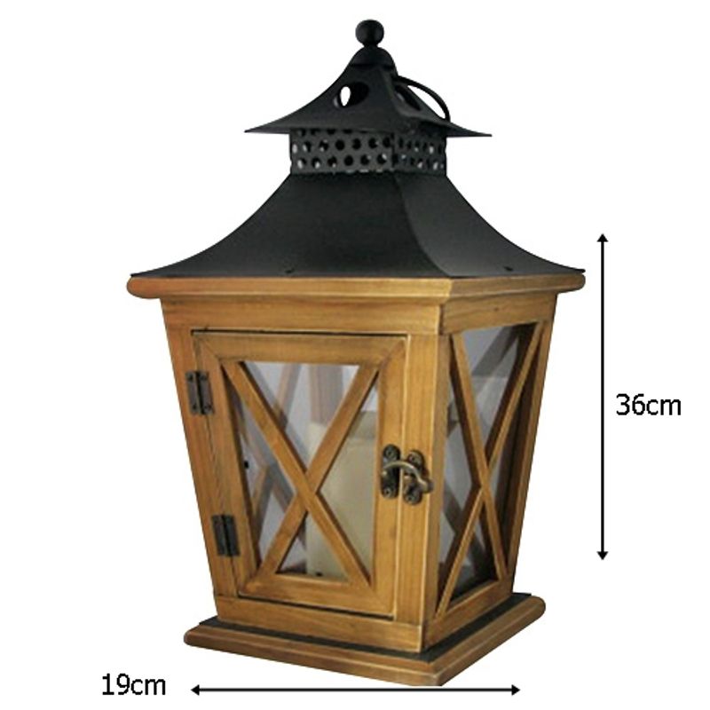 Casa si Gradina - Corpuri si surse de iluminat - Iluminat exterior - Felinare - Felinar terasa din lemn cu LED,19x19x36 cm,3 x AAA - Infinity.ro