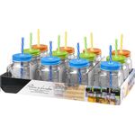 Casa si Gradina - Bucatarie si vesela - Cani si pahare - Pahare - Set 12 bucati pahare sticla cu pai si capac pentru servire bauturi, capacitate 480ml - Infinity.ro