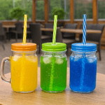 Casa si Gradina - Bucatarie si vesela - Cani si pahare - Pahare - Set 12 bucati pahare sticla cu pai si capac pentru servire bauturi, capacitate 480ml - Infinity.ro