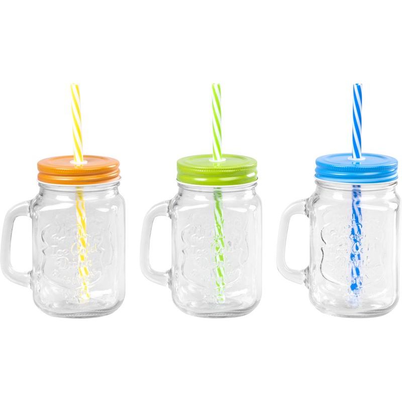 Casa si Gradina - Bucatarie si vesela - Cani si pahare - Pahare - Set 12 bucati pahare sticla cu pai si capac pentru servire bauturi, capacitate 480ml - Infinity.ro