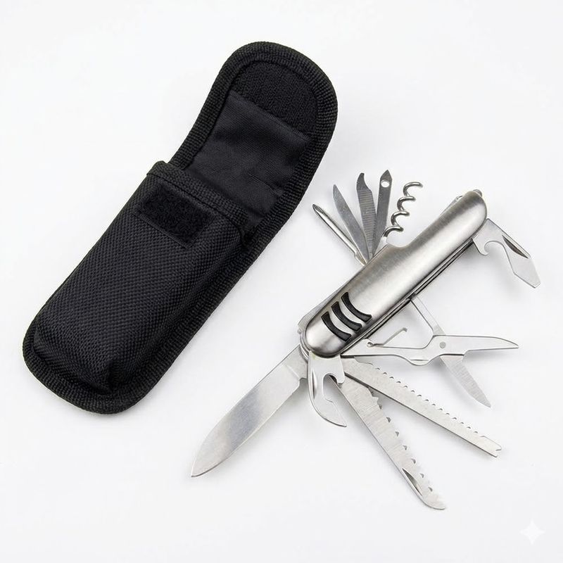 Casa si Gradina - Constructii - Scule electrice si accesorii - Scule multifunctionale si accesorii - Briceag multifunctional 15 in 1 din otel inoxidabil, design ergonomic, ideal pentru camping si pescuit, husa textila - Infinity.ro
