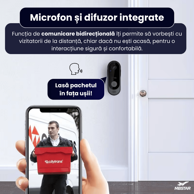 Casa si Gradina - Electrice - Accesorii electrice - Sonerii electrice - Sonerie Video cu Cameră HD 720P, Wi-Fi, Aplicație Mobilă, Viziune Nocturnă - Infinity.ro