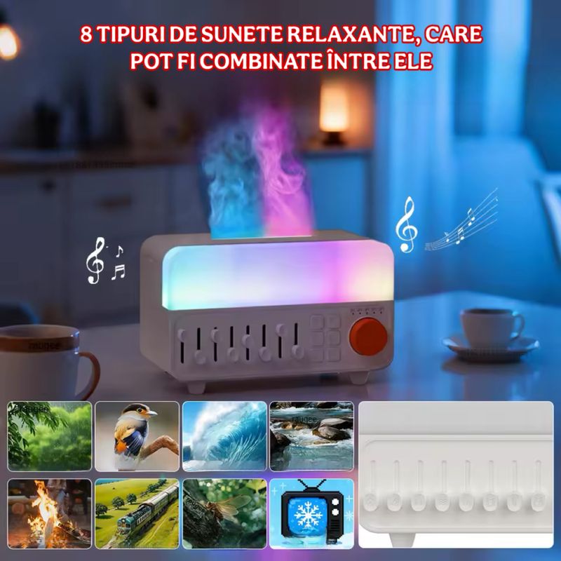 Electronice si Electrocasnice - Climatizare si sisteme de incalzire - Aparate filtrare aer - Umidificatoare - Umidificator Aer Tip Radio cu 12 Culori si 8 Sunete din Natura, Difuzor Uleiuri Esentiale 4-in-1 - Infinity.ro