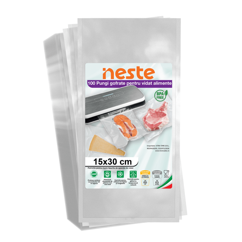 Market - Curatenie si intretinere casa - Produse bucatarie - Pungi si folii alimentare - Pungi Gofrate Neste pentru Vidat Alimente – Set 100 Bucati, Dimensiuni Variate - - Infinity.ro