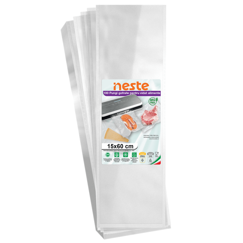 Market - Curatenie si intretinere casa - Produse bucatarie - Pungi si folii alimentare - Pungi Gofrate Neste pentru Vidat Alimente – Set 100 Bucati, Dimensiuni Variate - - Infinity.ro