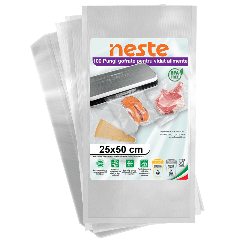 Market - Curatenie si intretinere casa - Produse bucatarie - Pungi si folii alimentare - Pungi Gofrate Neste pentru Vidat Alimente – Set 100 Bucati, Dimensiuni Variate - - Infinity.ro