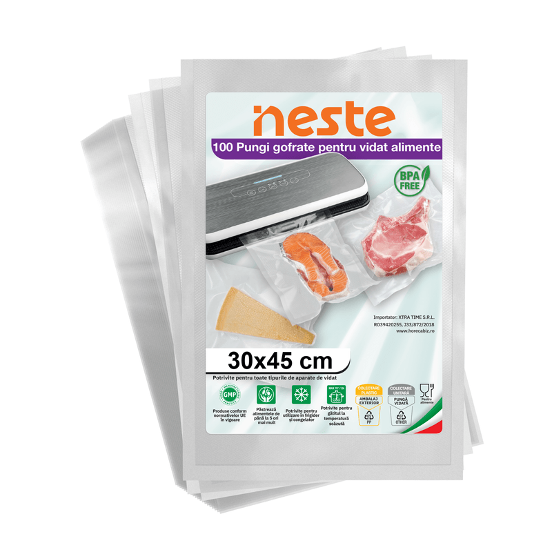 Market - Curatenie si intretinere casa - Produse bucatarie - Pungi si folii alimentare - Pungi Gofrate Neste pentru Vidat Alimente – Set 100 Bucati, Dimensiuni Variate - - Infinity.ro