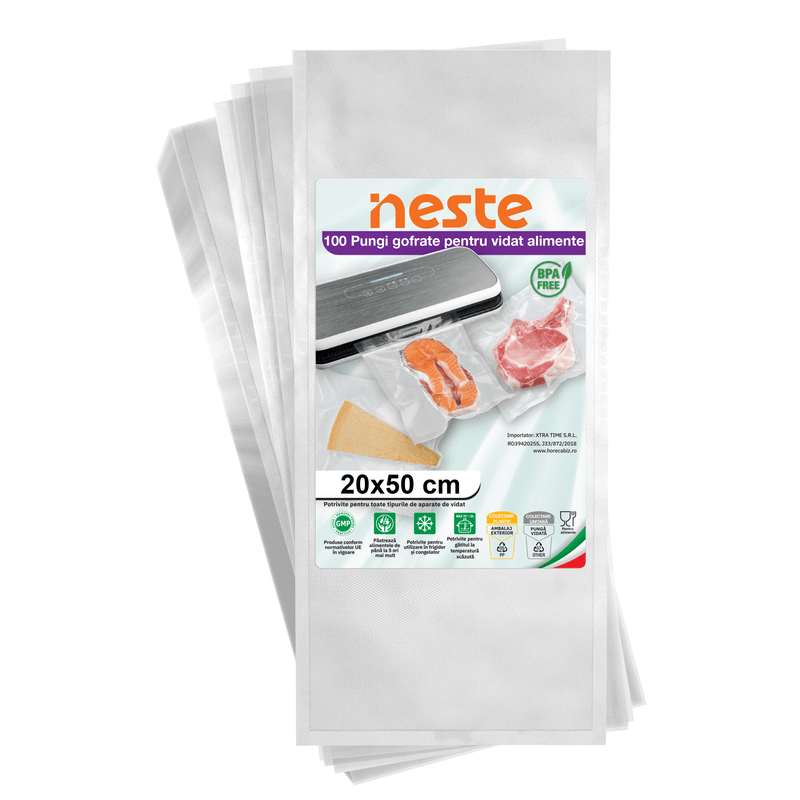 Market - Curatenie si intretinere casa - Produse bucatarie - Pungi si folii alimentare - Pungi Gofrate Neste pentru Vidat Alimente – Set 100 Bucati, Dimensiuni Variate - - Infinity.ro