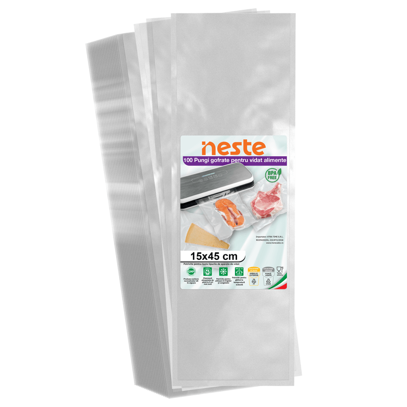 Market - Curatenie si intretinere casa - Produse bucatarie - Pungi si folii alimentare - Pungi Gofrate Neste pentru Vidat Alimente – Set 100 Bucati, Dimensiuni Variate - - Infinity.ro