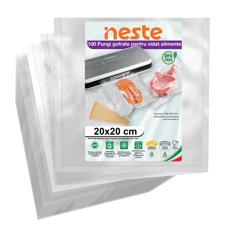 Market - Curatenie si intretinere casa - Produse bucatarie - Pungi si folii alimentare - Pungi Gofrate Neste pentru Vidat Alimente – Set 100 Bucati, Dimensiuni Variate - - Infinity.ro