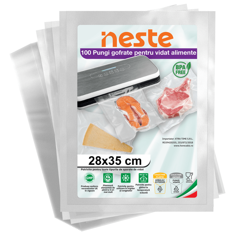 Market - Curatenie si intretinere casa - Produse bucatarie - Pungi si folii alimentare - Pungi Gofrate Neste pentru Vidat Alimente – Set 100 Bucati, Dimensiuni Variate - - Infinity.ro