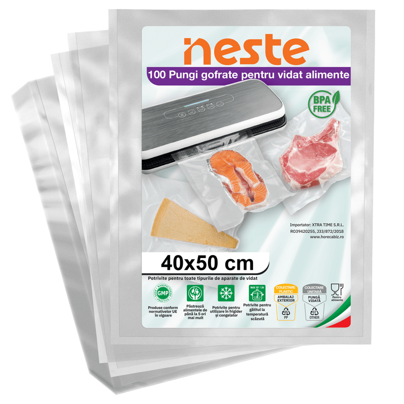 Market - Curatenie si intretinere casa - Produse bucatarie - Pungi si folii alimentare - Pungi Gofrate Neste pentru Vidat Alimente – Set 100 Bucati, Dimensiuni Variate - - Infinity.ro
