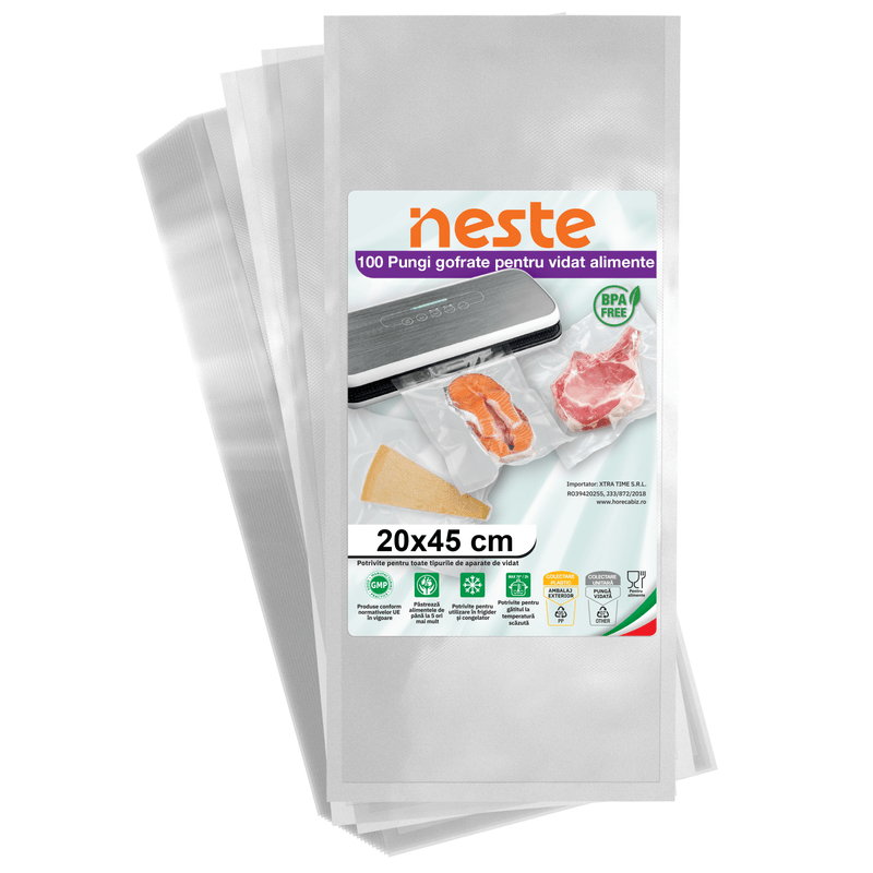 Market - Curatenie si intretinere casa - Produse bucatarie - Pungi si folii alimentare - Pungi Gofrate Neste pentru Vidat Alimente – Set 100 Bucati, Dimensiuni Variate - - Infinity.ro